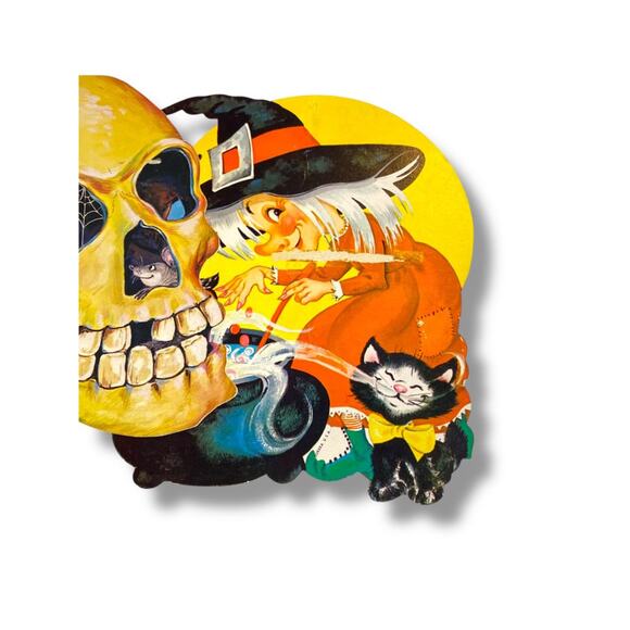 Lot of 6 Vintage Diecut Halloween Decorations Black Cat Witch Skull 7" - Picture 2 of 8